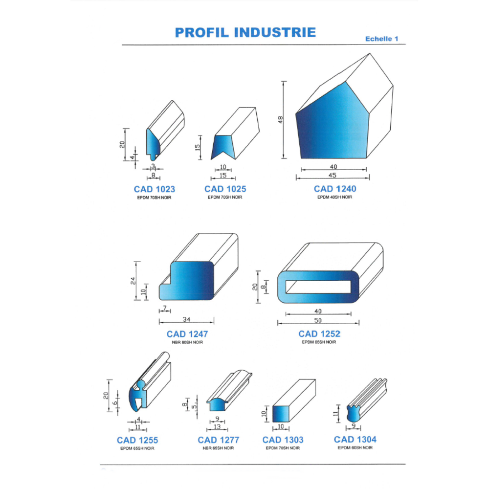 CAD1023N Profil EPDM 
 70 Shore 
 Noir