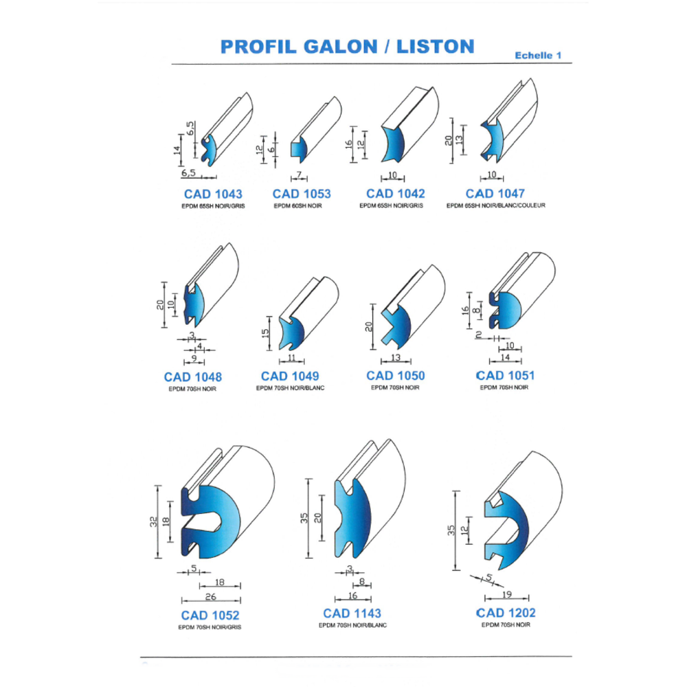 CAD1042C Profil EPDM 
 65 Shore 
 Couleur