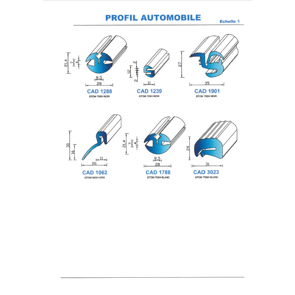 CAD1062G Profil EPDM 
 65 Shore 
 Gris