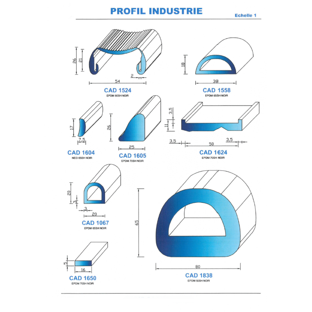 CAD1067N Profil EPDM 
 65 Shore 
 Noir