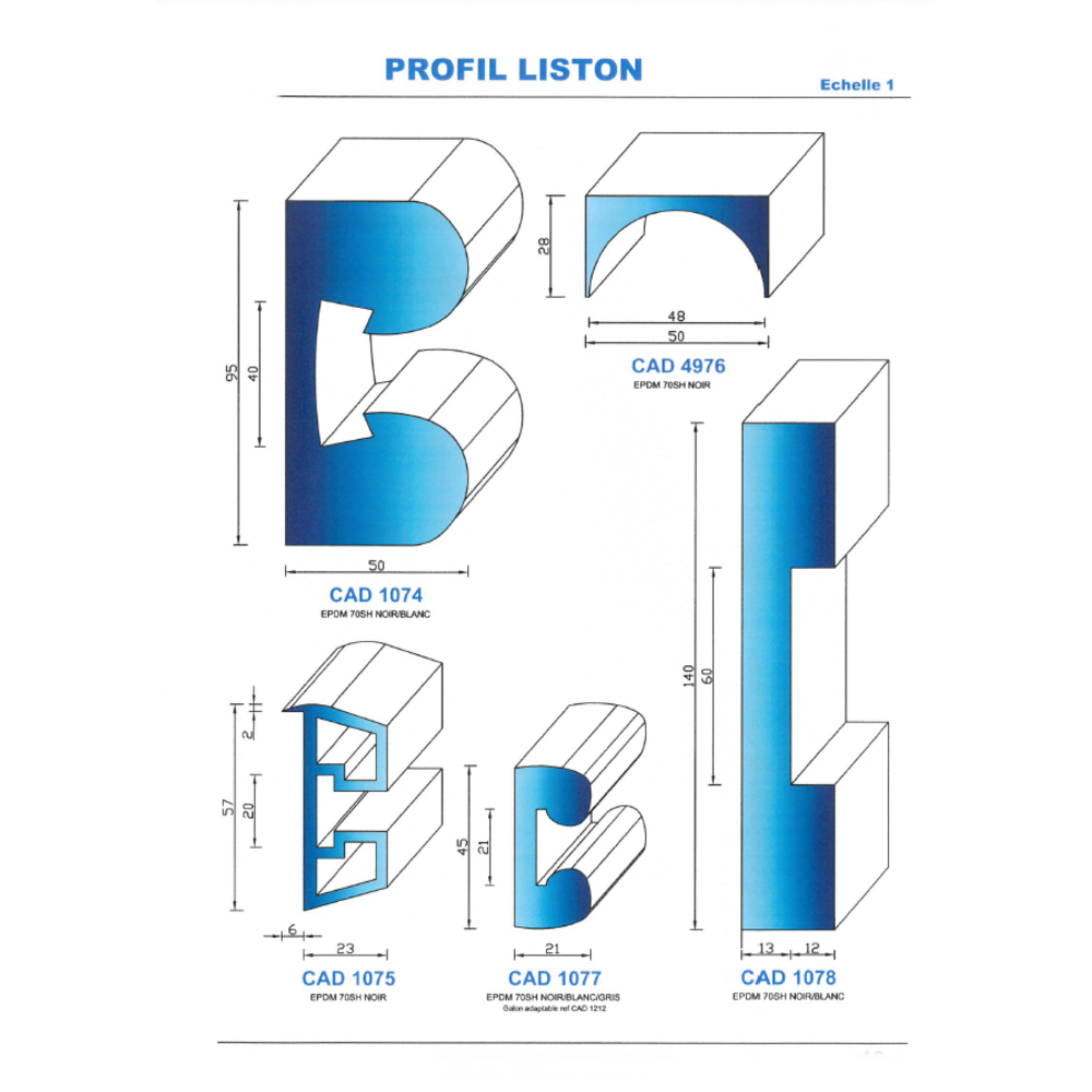 CAD1075B Profil EPDM 
 70 Shore 
 Blanc