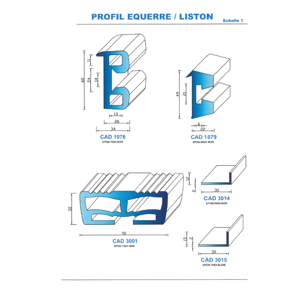 CAD1076N Profil EPDM 
 70 Shore 
 Noir