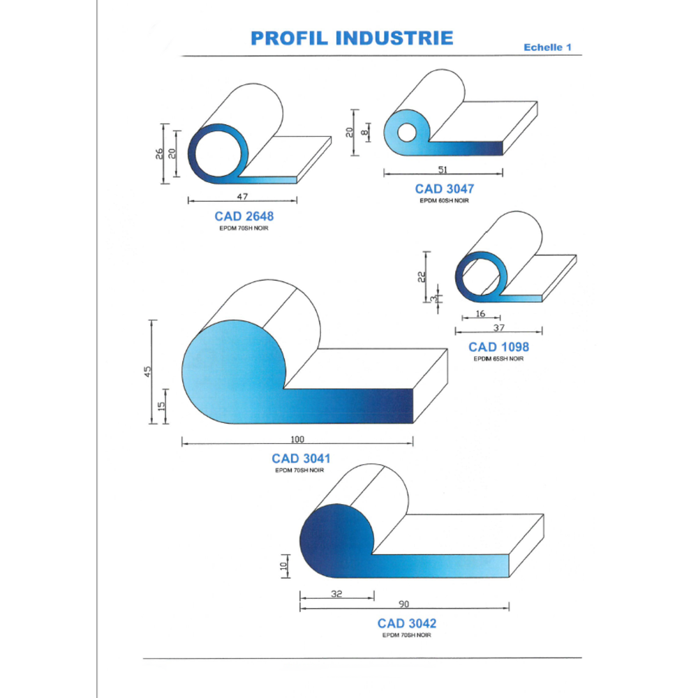 CAD1098N Profil EPDM 
 65 Shore 
 Noir