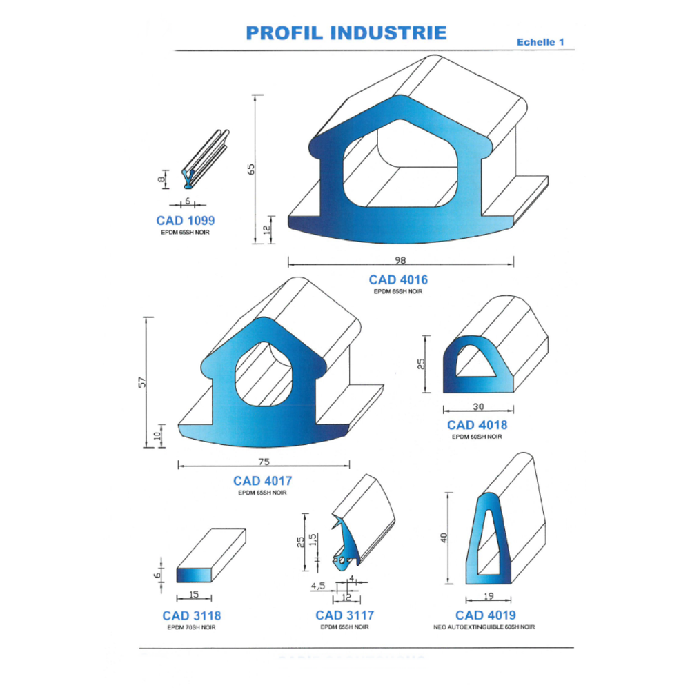 CAD1099N Profil EPDM 
 65 Shore 
 Noir