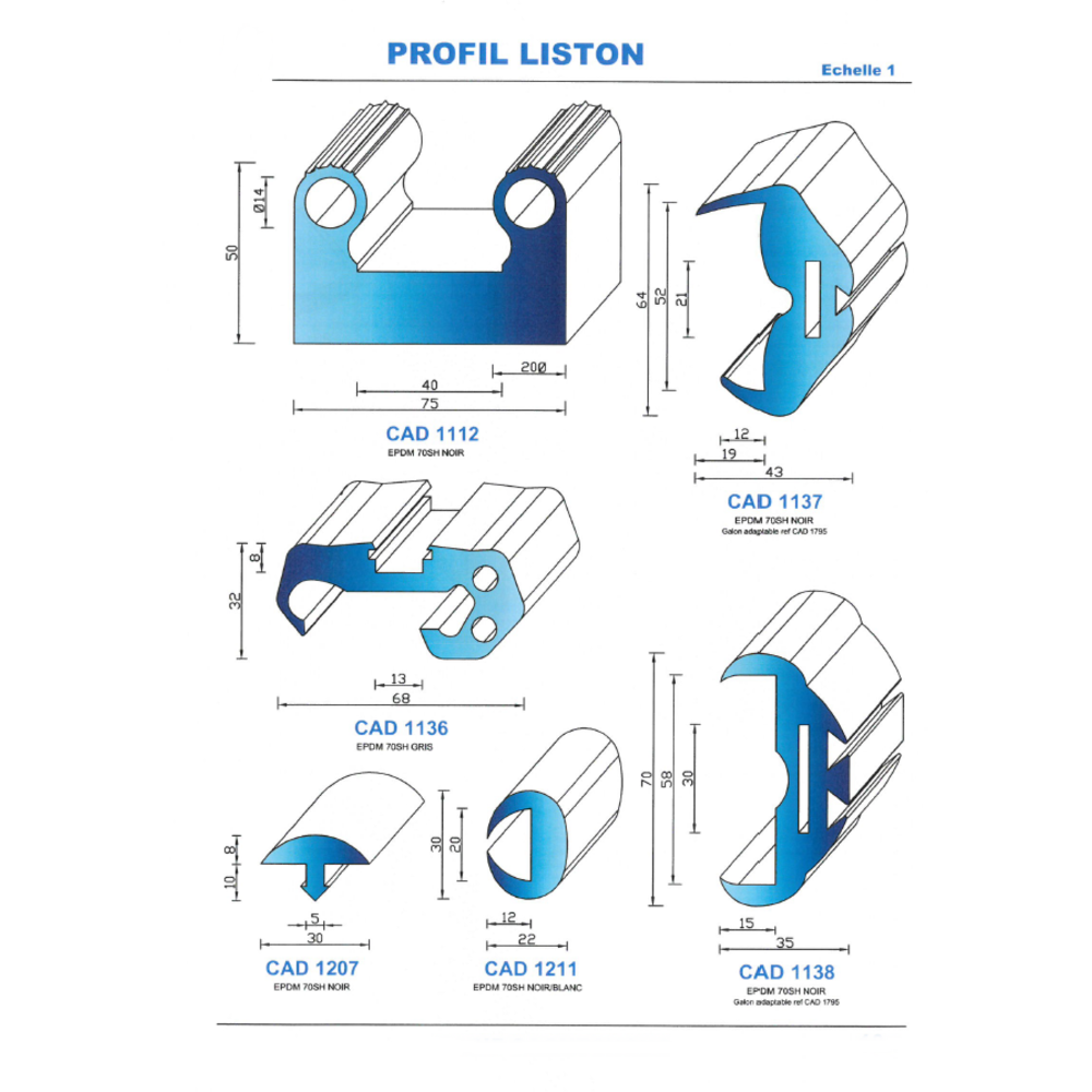 CAD1138N Profil EPDM 
 70 Shore 
 Noir
