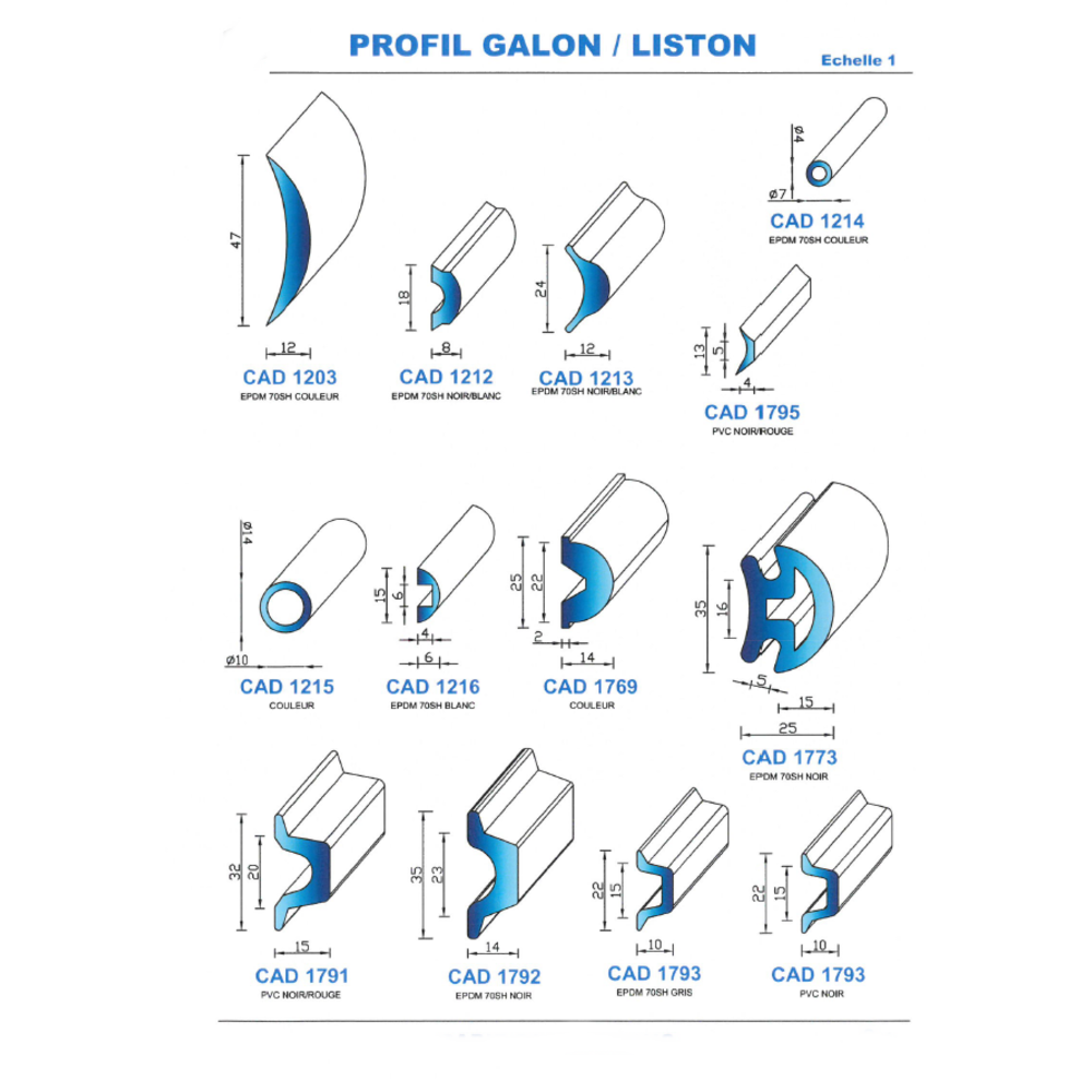 CAD1215C Profil EPDM 
 70 Shore 
 Couleur