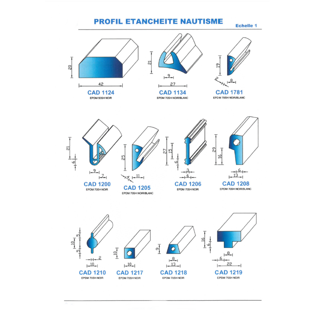 CAD1218N Profil EPDM 
 70 Shore 
 Noir