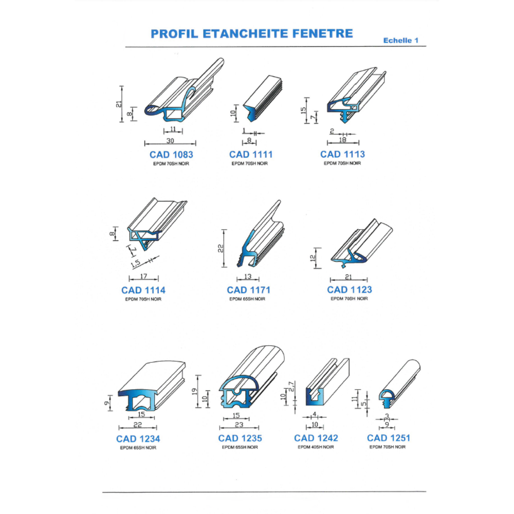 CAD1251N Profil EPDM 
 70 Shore 
 Noir