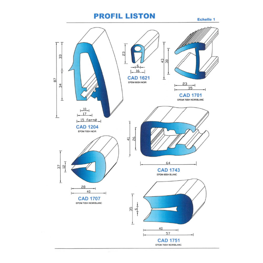 CAD1707N Profil EPDM 
 70 Shore 
 Noir