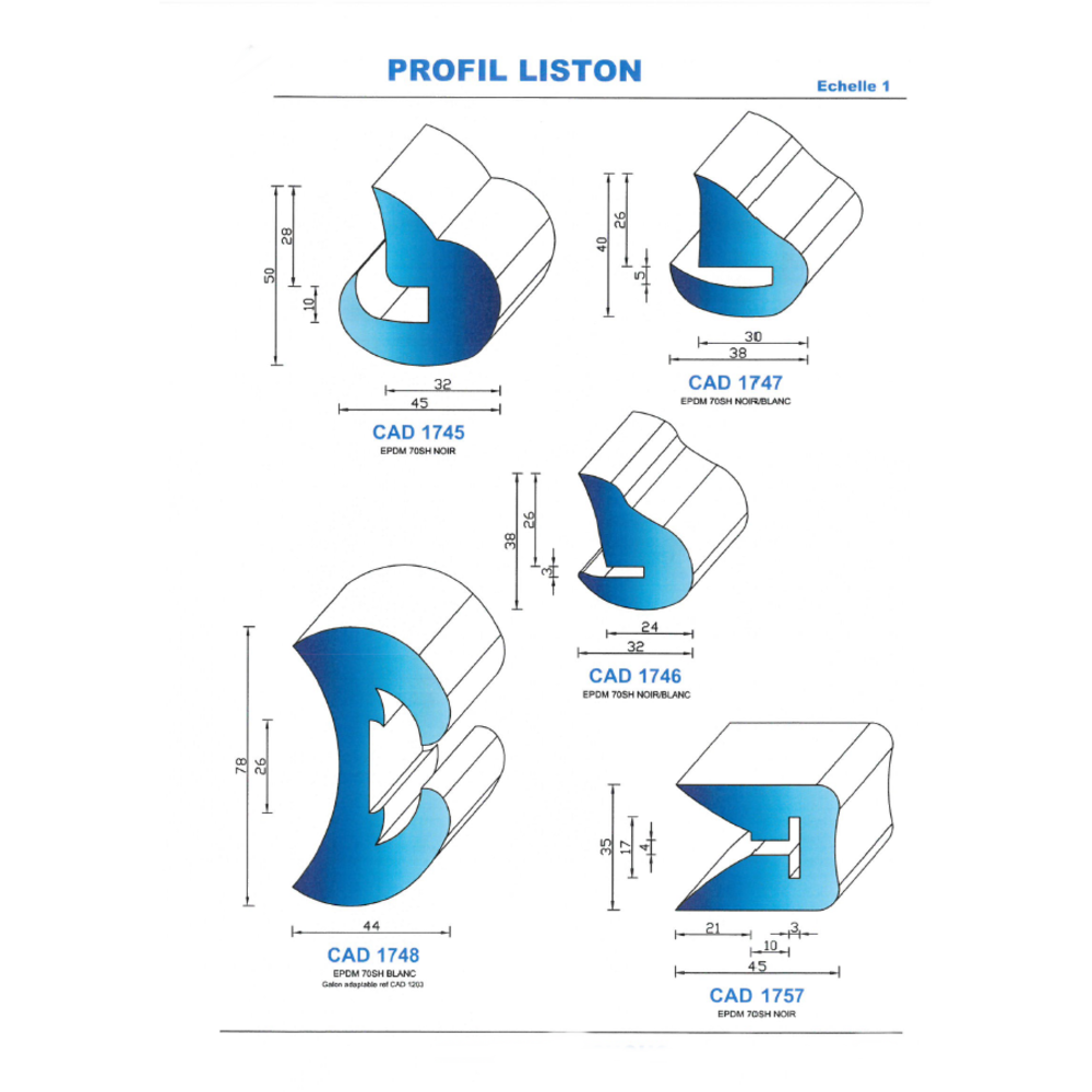 CAD1746C Profil EPDM 
 70 Shore 
 Couleur