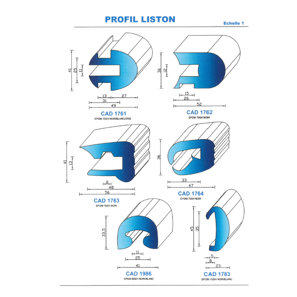 CAD1761N Profil EPDM 
 70 Shore 
 Noir