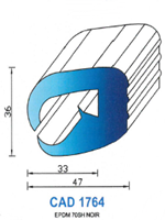 CAD1764N Profil EPDM <br /> 70 Shore <br /> Noir<br />