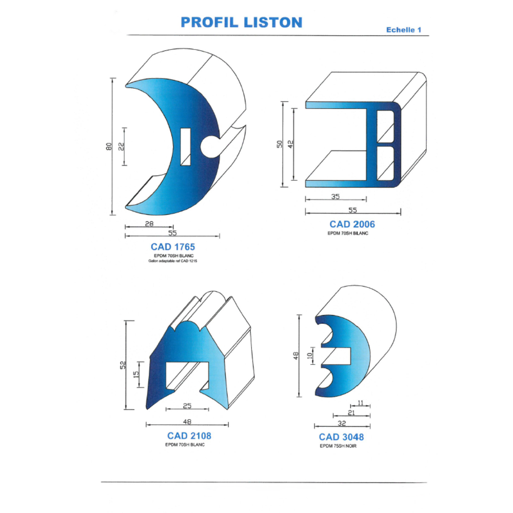 CAD1765B Profil EPDM 
 70 Shore 
 Blanc