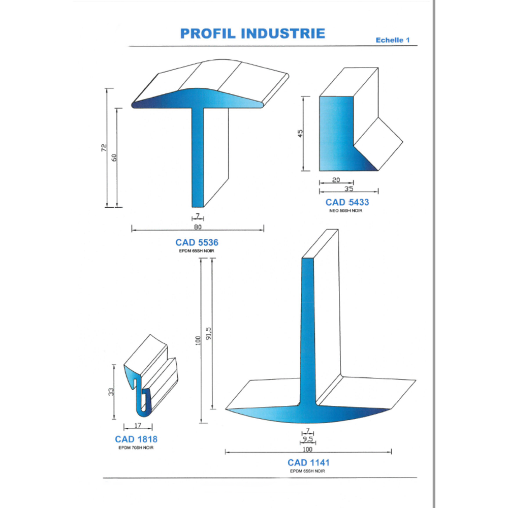 CAD1818N Profil EPDM 
 70 Shore 
 Noir