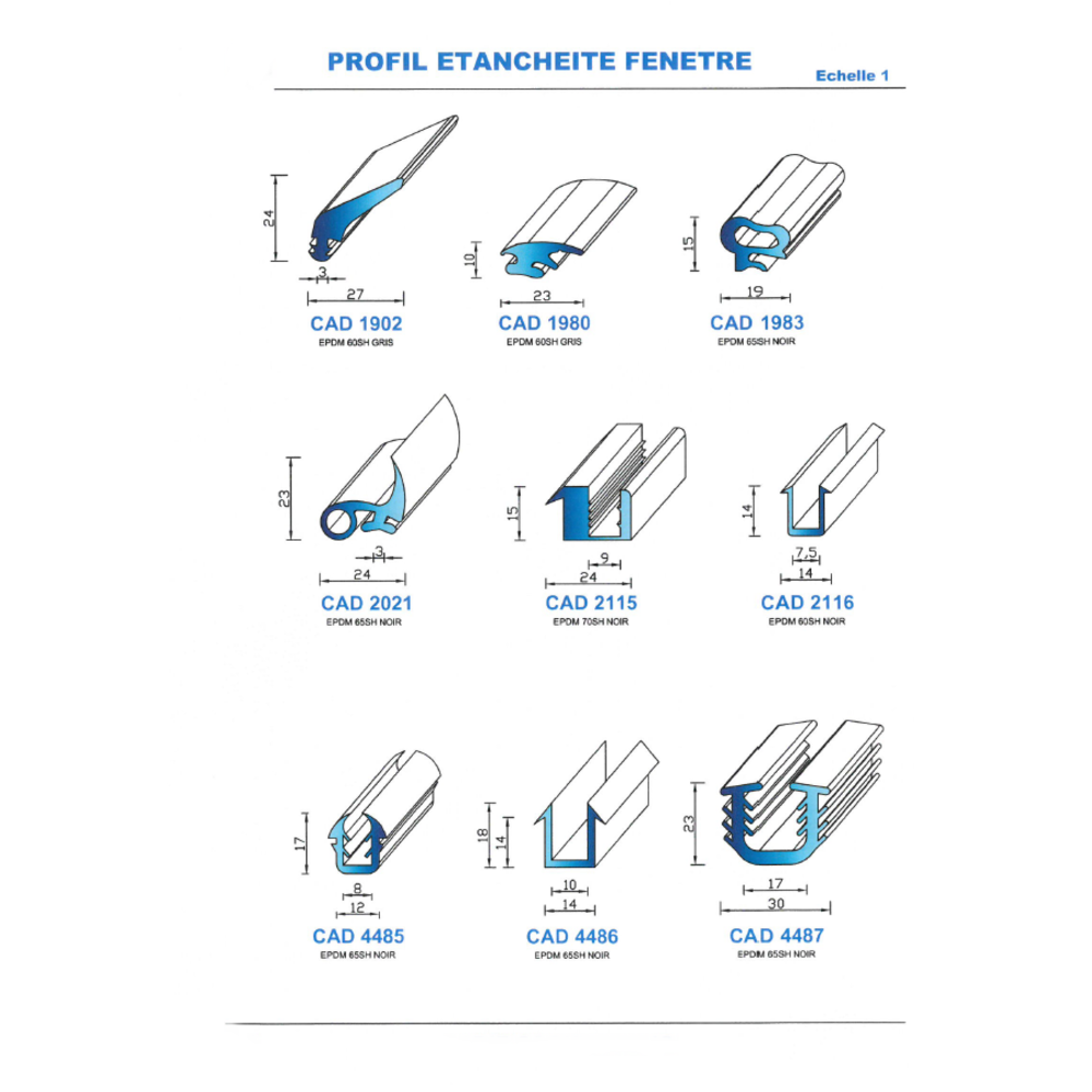 CAD1983N Profil EPDM 
 65 Shore 
 Noir