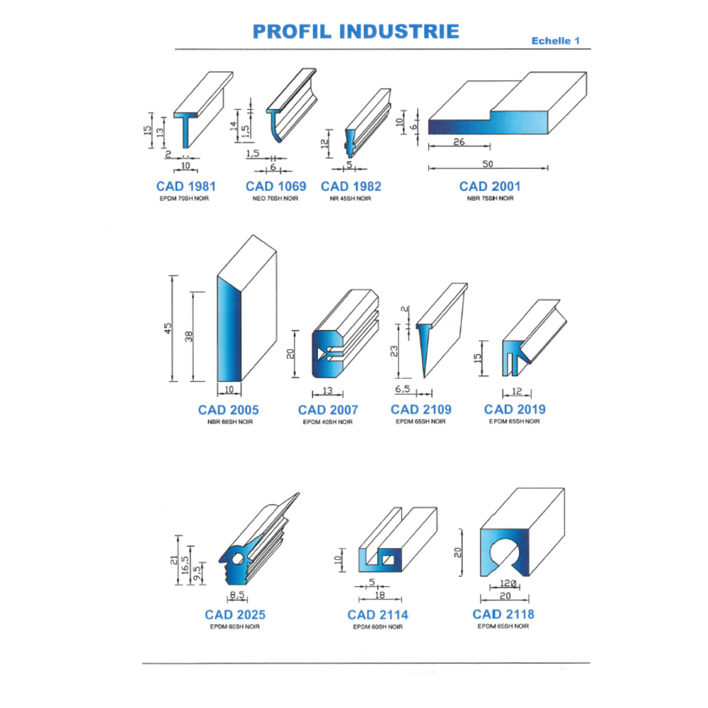 CAD2025N Profil EPDM 
 60 Shore 
 Noir