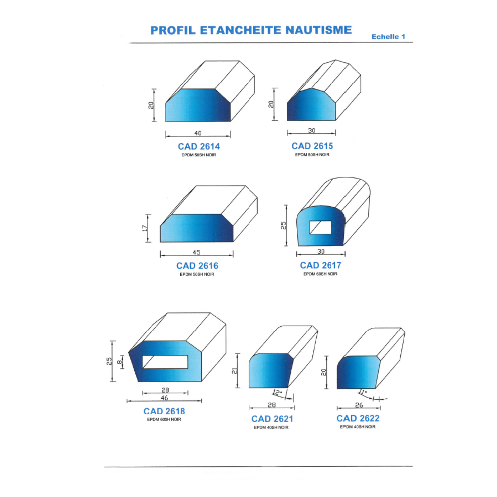 CAD2618N Profil EPDM 
 60 Shore 
 Noir