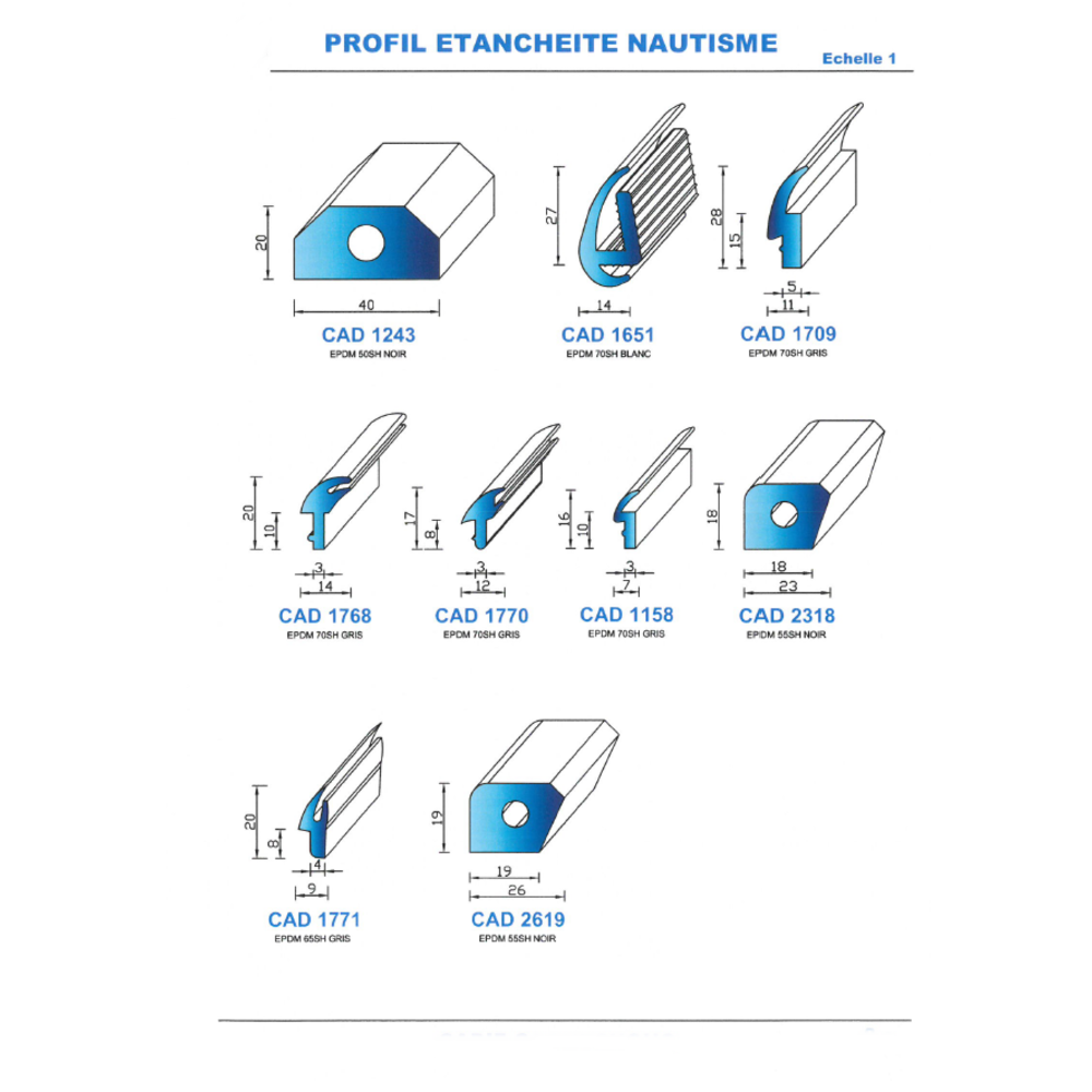 CAD2619N Profil EPDM 
 55 Shore 
 Noir