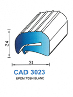 CAD3023B Profil EPDM <br /> 70 Shore <br /> Blanc<br />