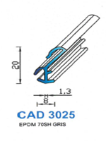 CAD3025G Profil EPDM <br /> 70 Shore <br /> Gris<br />