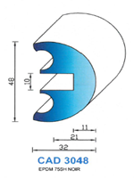 CAD3048N Profil EPDM <br /> 75 Shore <br /> Noir<br />