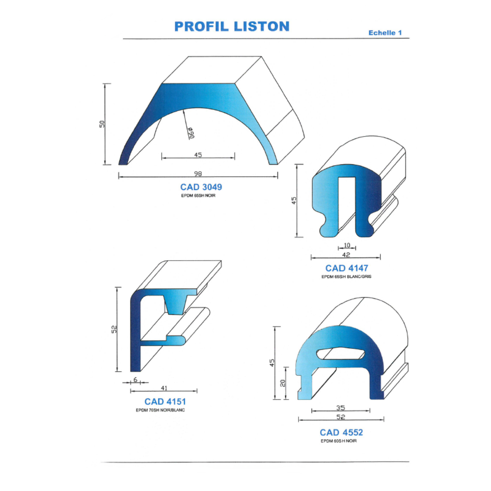 CAD3049N Profil EPDM 
 65 Shore 
 Noir