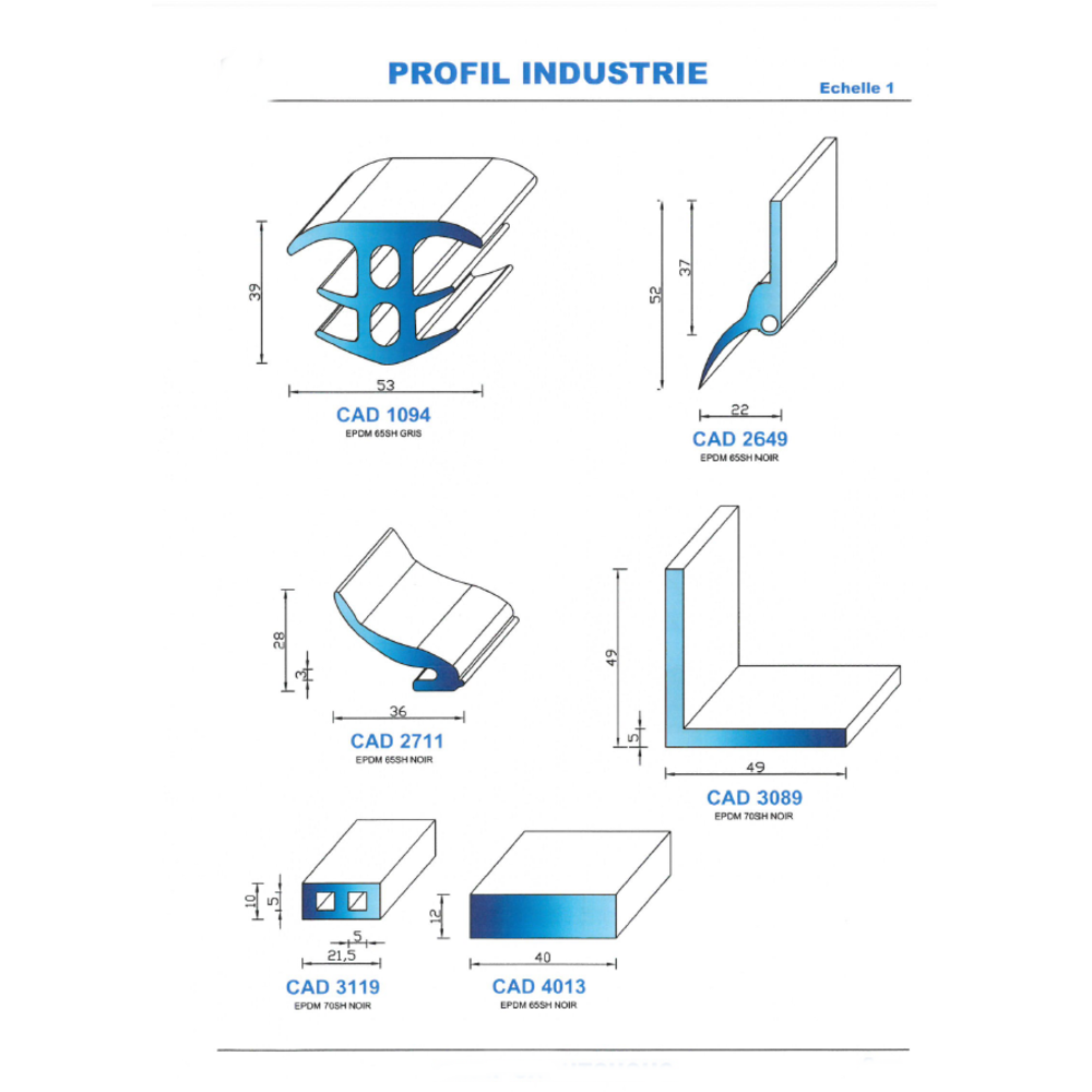 CAD3119N Profil EPDM 
 70 Shore 
 Noir