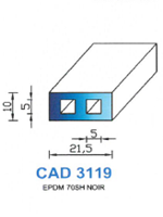 CAD3119N Profil EPDM <br /> 70 Shore <br /> Noir<br />