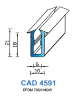 CAD4591N Profil EPDM <br /> 70 Shore <br /> Noir<br />