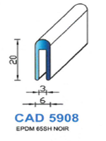 CAD5908N Profil EPDM <br /> 65 Shore <br /> Noir<br />