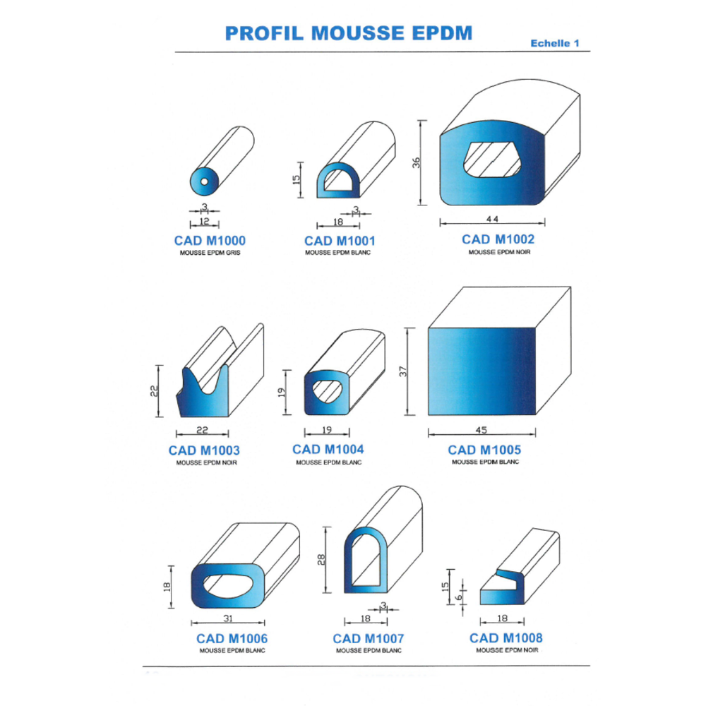 CADM1000G Profil Mousse EPDM 
 Gris