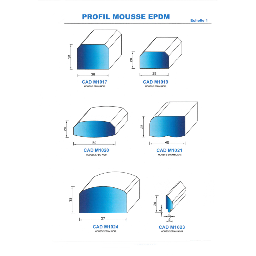 CADM1017N Profil Mousse EPDM 
 Noir