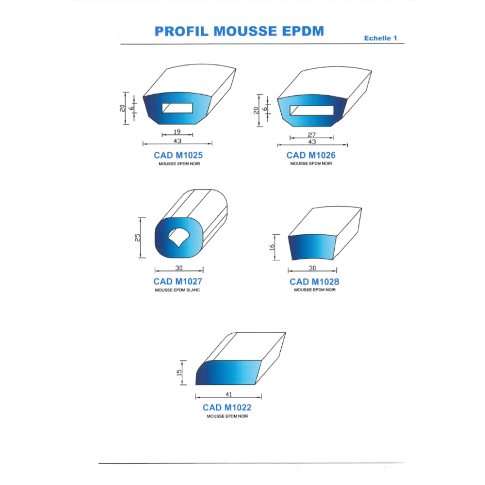 CADM1022N Profil Mousse EPDM 
 Noir