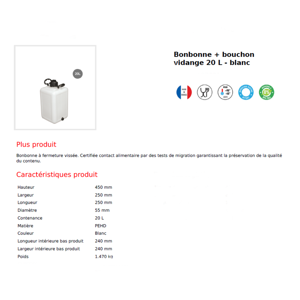 Bonbonne avec bouchon SUR CONSULTATION