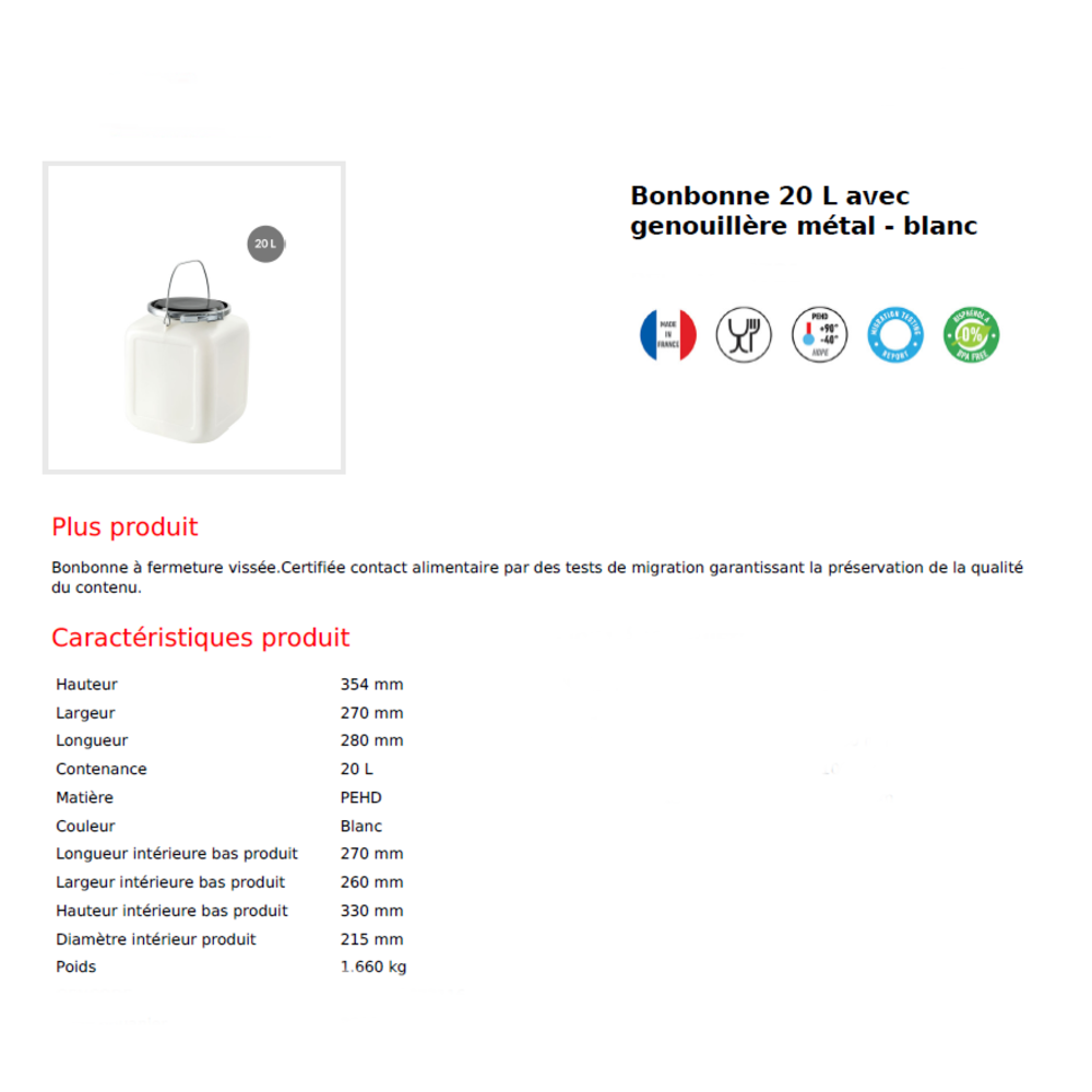 Bonbonne � ouverture totale SUR CONSULTATION