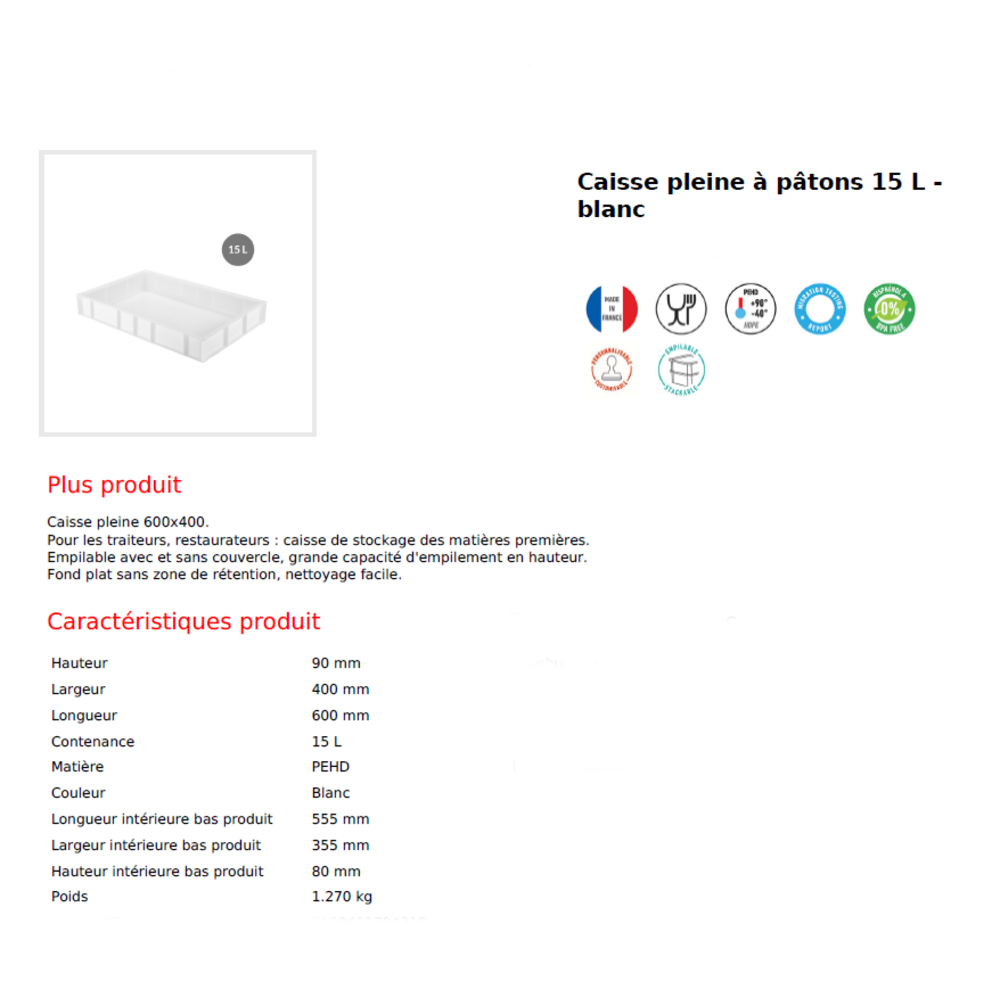 Bac plein  Blanc SUR CONSULTATION
