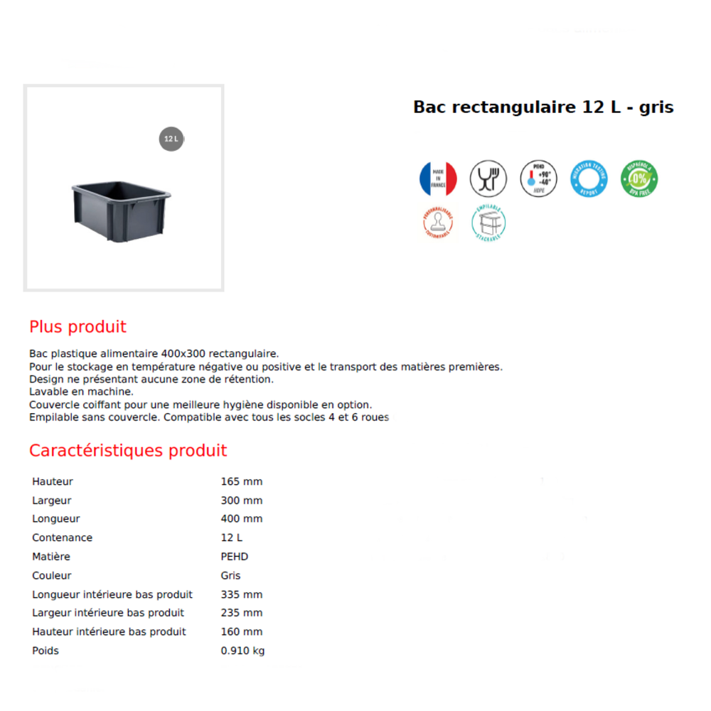 Bac plein  Gris SUR CONSULTATION