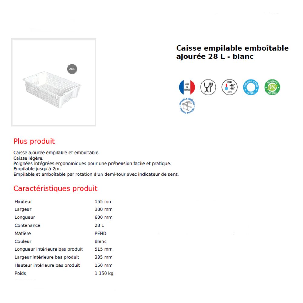 Bac ajour�  Blanc SUR CONSULTATION