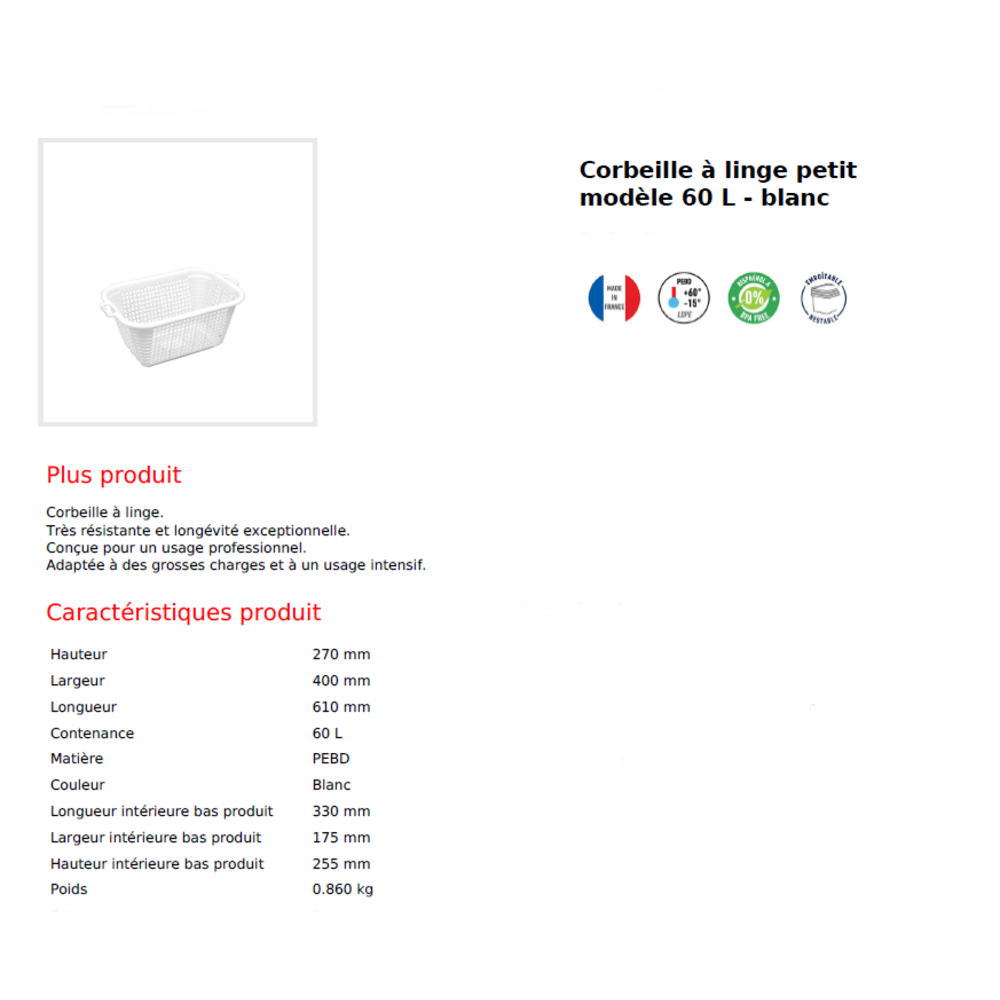 Corbeille � linge Blanc SUR CONSULTATION