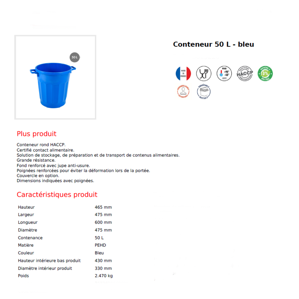 Container rond emboitable  Bleu SUR CONSULTATION
