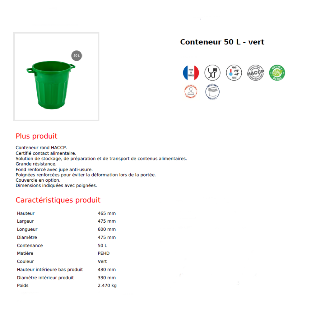 Container rond emboitable  Vert SUR CONSULTATION