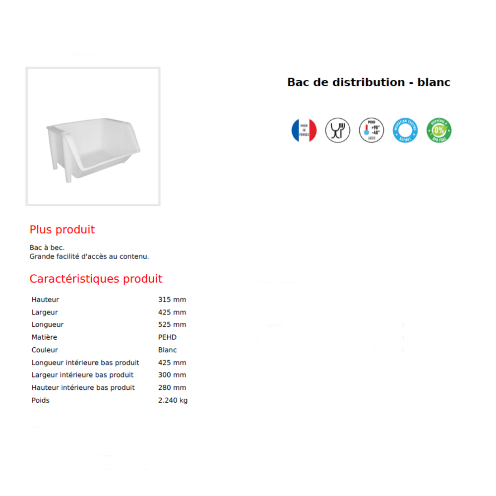 Bac superposable de stockage blanc