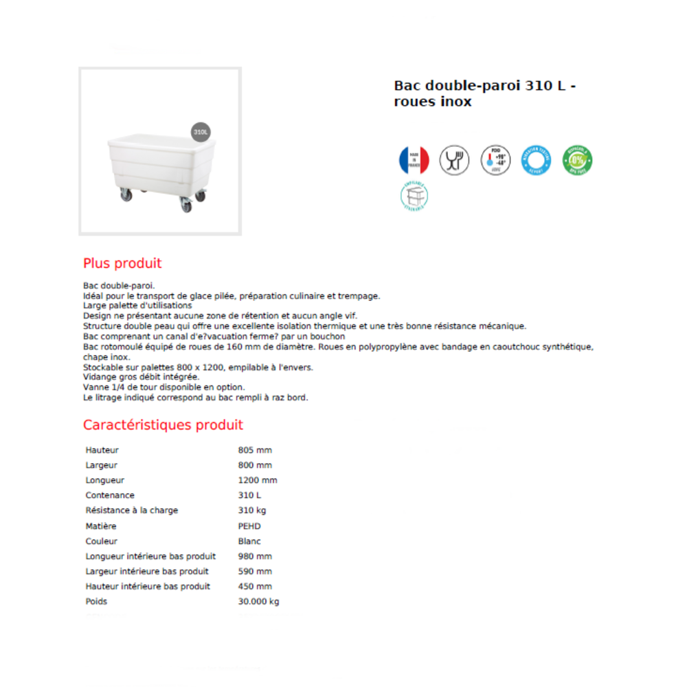 Bac autoporteur BLANC SUR CONSULTATION