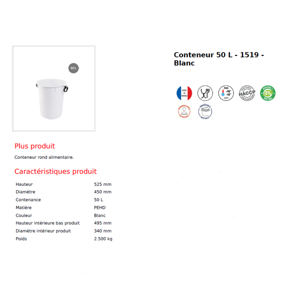 Conteneur rond emboitable  poignes BLANC