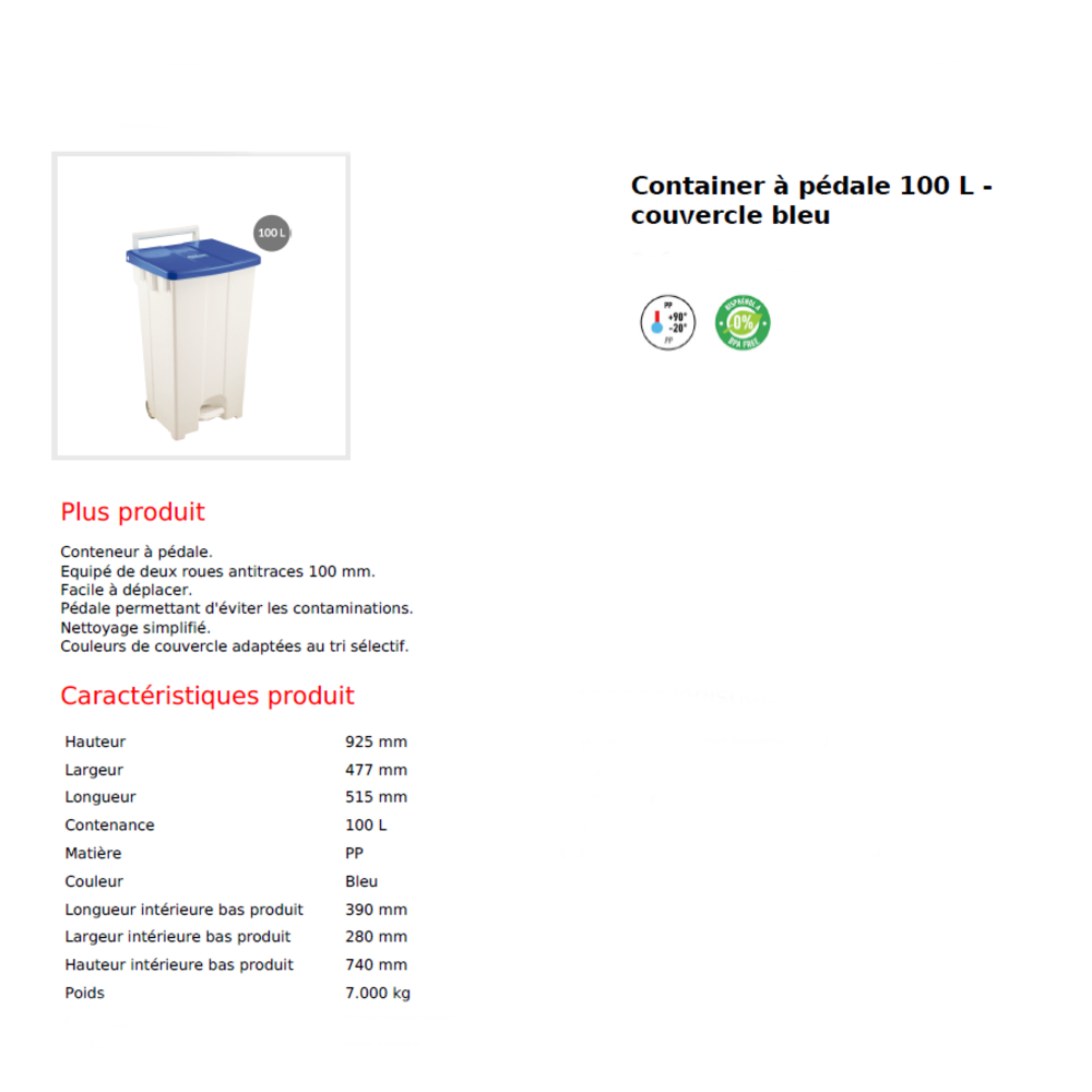 Container roulant � p�dale avec couvercle SUR CONSULTATION