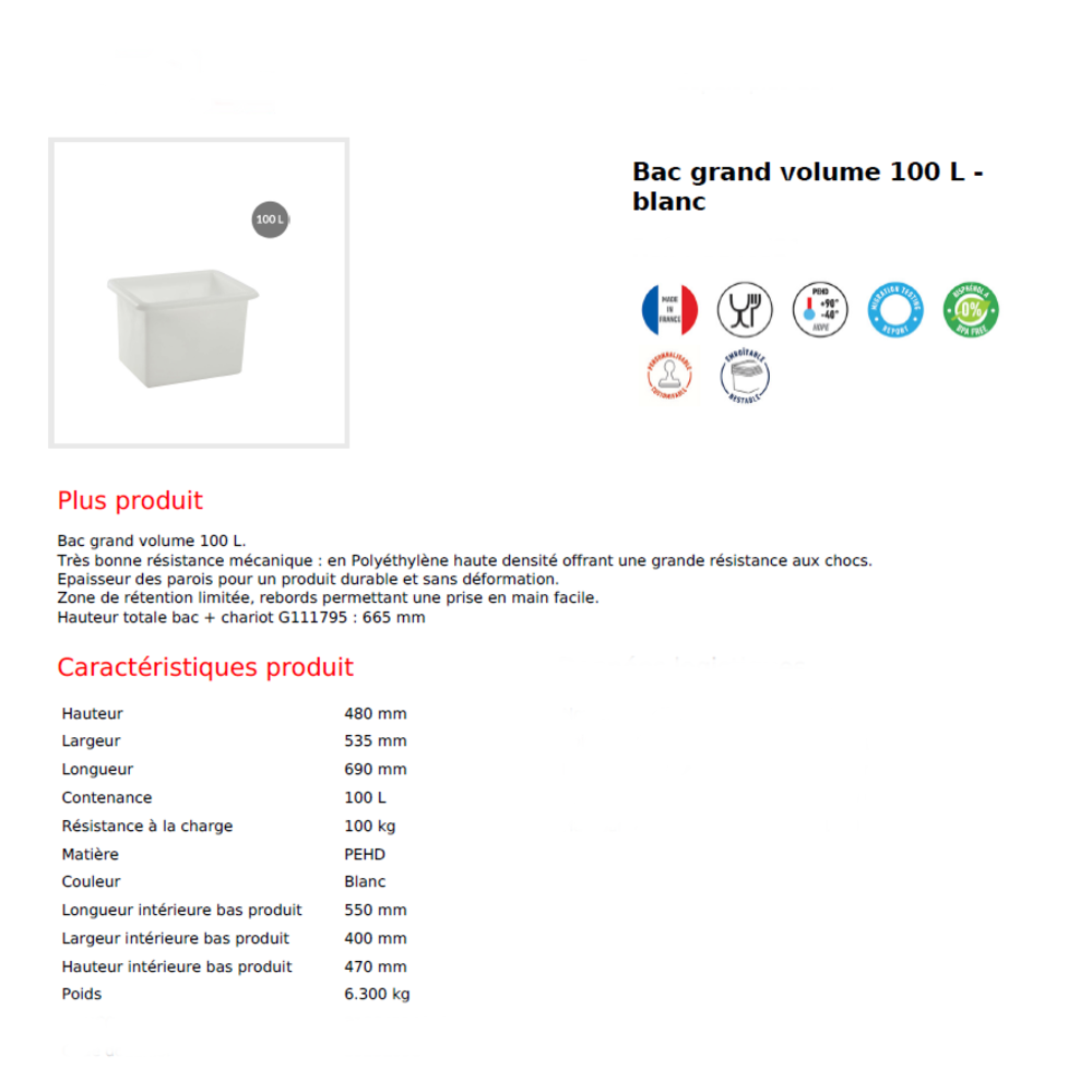 Bac profond  Blanc SUR CONSULTATION