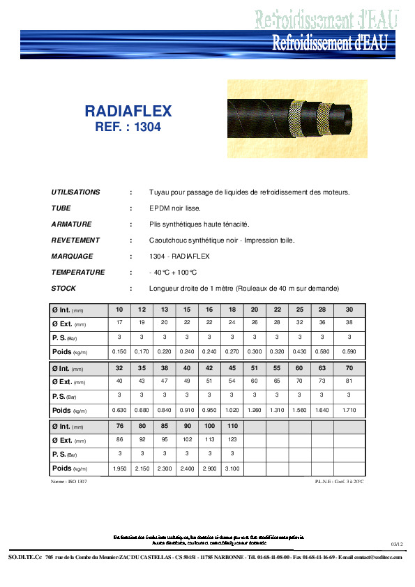 Durite Eau Chaude 
 En Longueur 1 ML