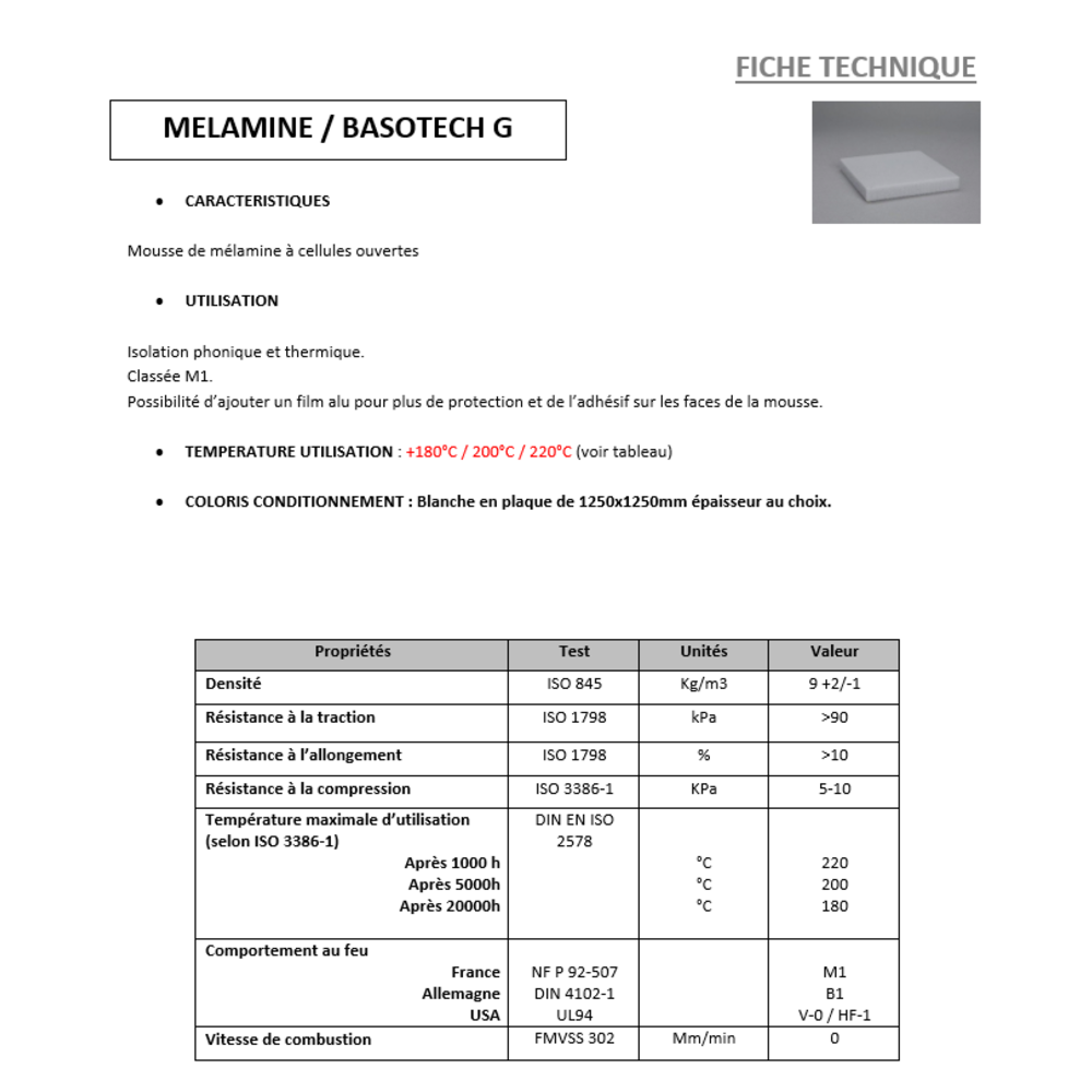 Mousse Mlamine M1 
 [EP 30 mm] 
 Format (1250 x 1250 mm)